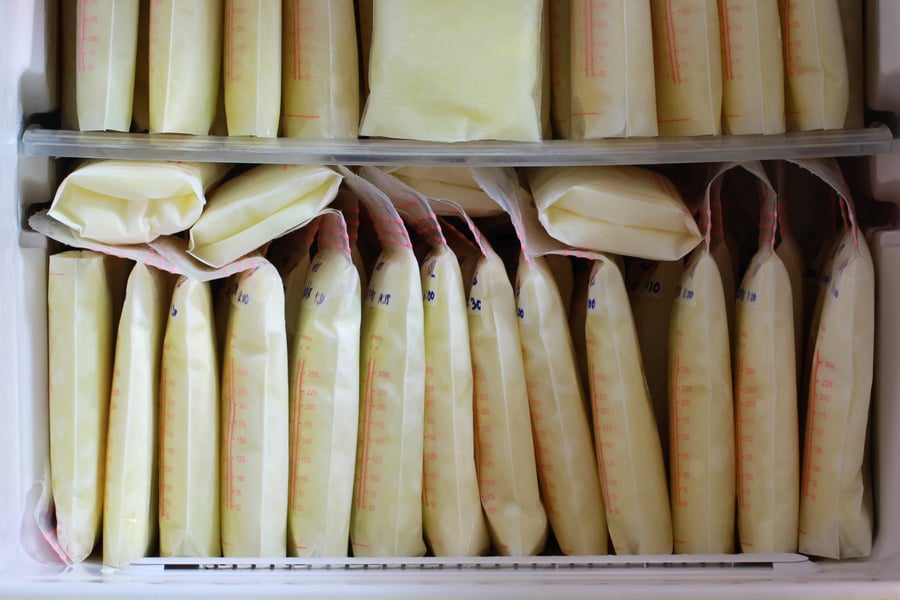 breast milk storage bags for new baby in refrigerator